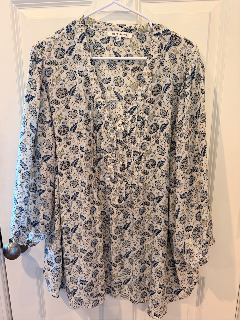 Rose & Olive Cream and Blue Floral Blouse Size 3XL